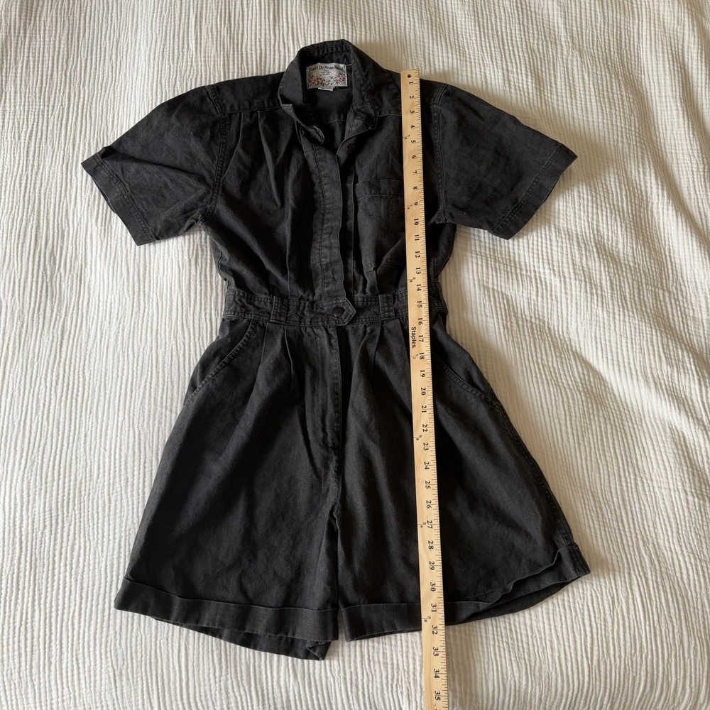 VTG Foret De Framboise Women Washed Black Romper Cotton Blend (M) Utility Grunge - Picture 2 of 7